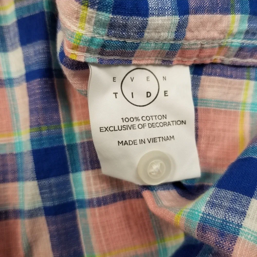 Even Tide Button Up Shirt Mens 2XL XXL Pink Blue Plaid Short Sleeve Work Casual